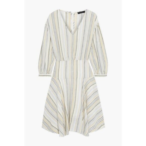 💕ATM💕 Asymmetric Striped Linen Viscose Blend Dress ~ Ivory Multi-Color Print 6 - Picture 9 of 15